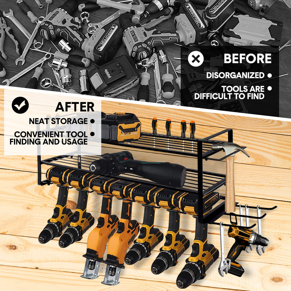 Power Tool Organizer Wall Mount 7 Drill Holder 3 Layer Heavy Duty