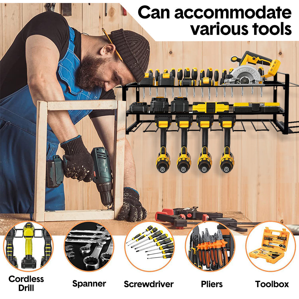 Power Tool Organizer Wall Mount 7 Drill Holder 3 Layer Heavy Duty