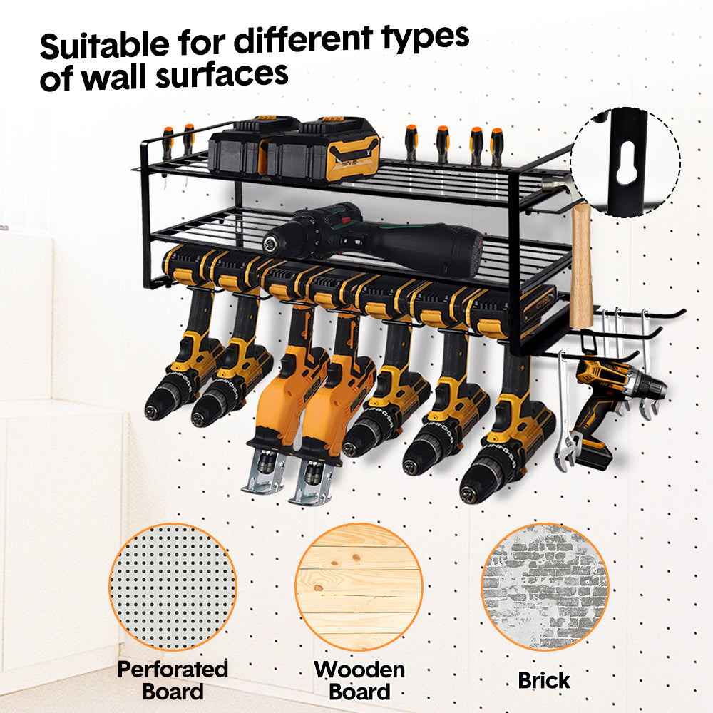 Power Tool Organizer Wall Mount 7 Drill Holder 3 Layer Heavy Duty