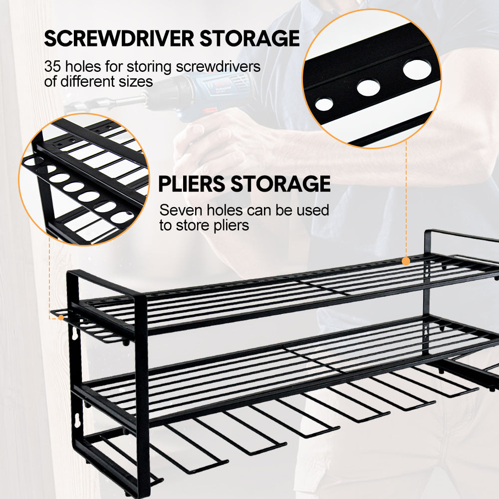 Power Tool Organizer Wall Mount 7 Drill Holder 3 Layer Heavy Duty
