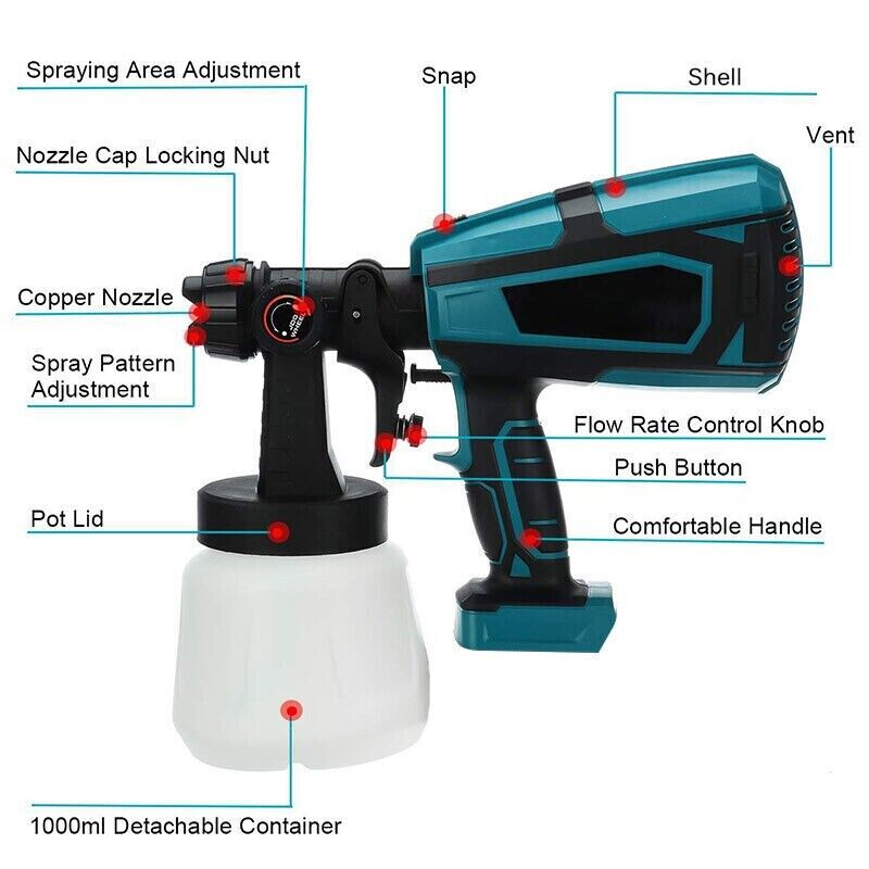 1400ml Cordless High Pressure Spray Gun Flow Adjustable Spray Gun