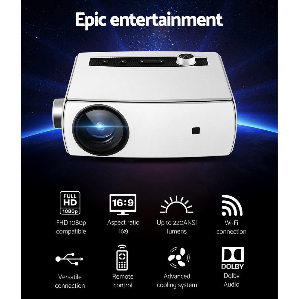 Devanti Mini Video Projector Wifi USB HDMI Portable Home Movie