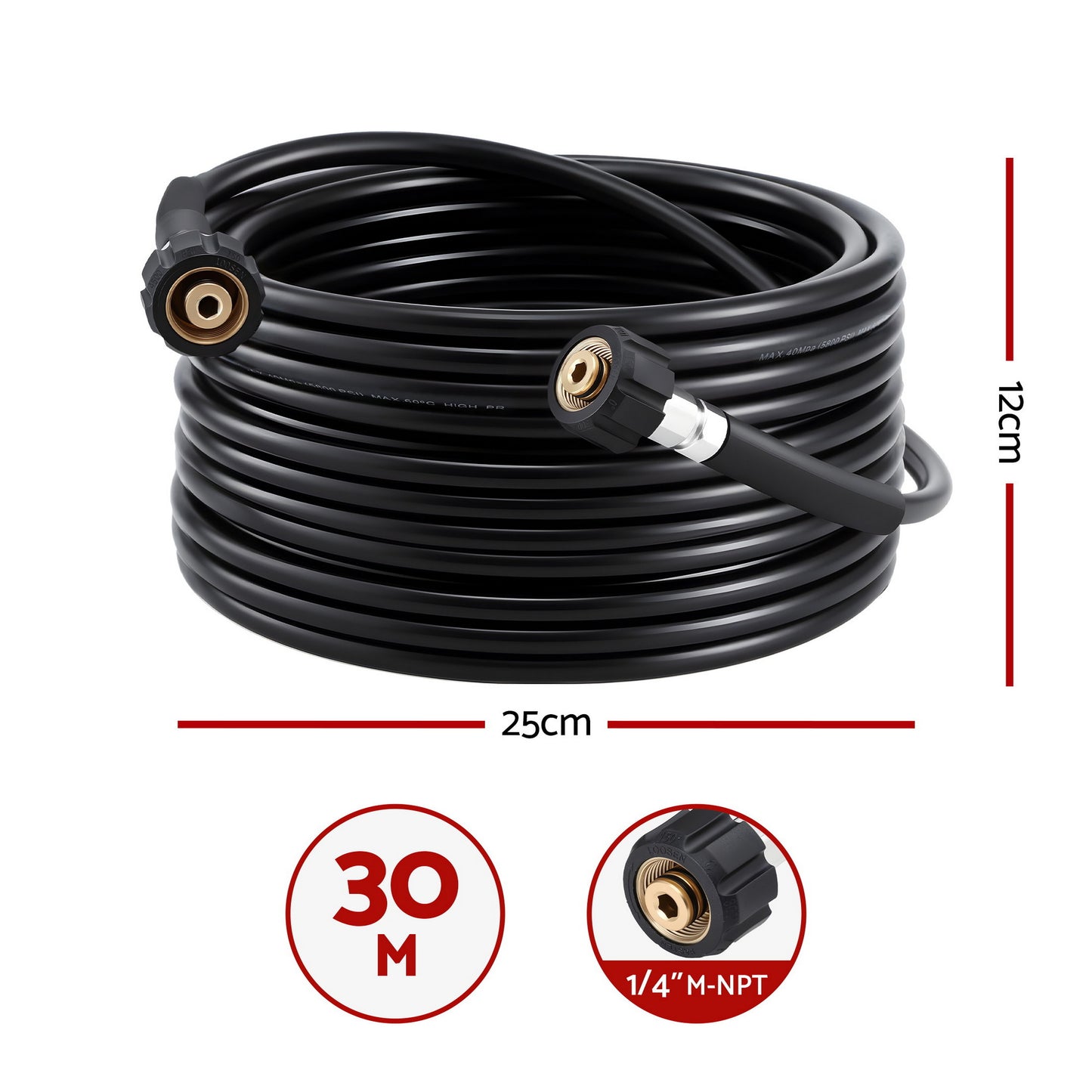 Giantz Pressure Washer Hose 30M 5800PSI Power Replacement Extension 1/4''
