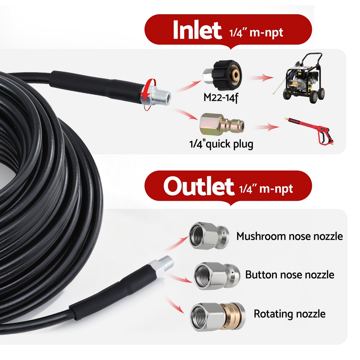 Giantz Pressure Washer Hose 30M 5800PSI Power Replacement Extension 1/4''