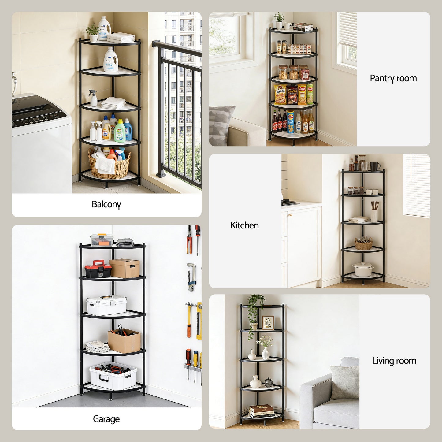 Artiss 5-Tier Kitchen Corner Shelf Rack Stand Microwave Metal Storage Shelves