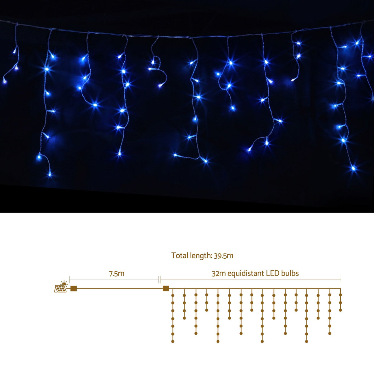 32M Christmas Lights Solar Icicle String Lights Blue