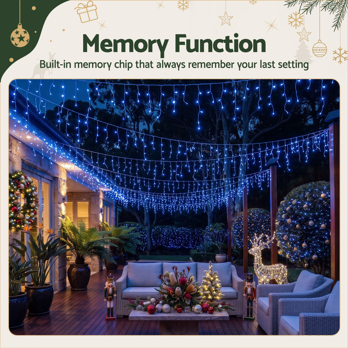 32M Christmas Lights Solar Icicle String Lights Blue