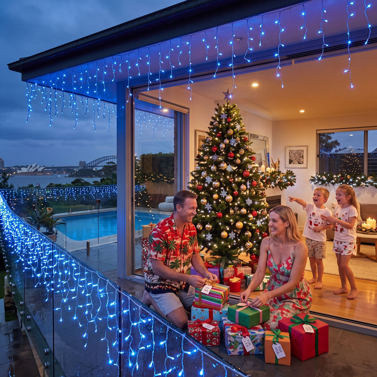 32M Christmas Lights Solar Icicle String Lights Blue