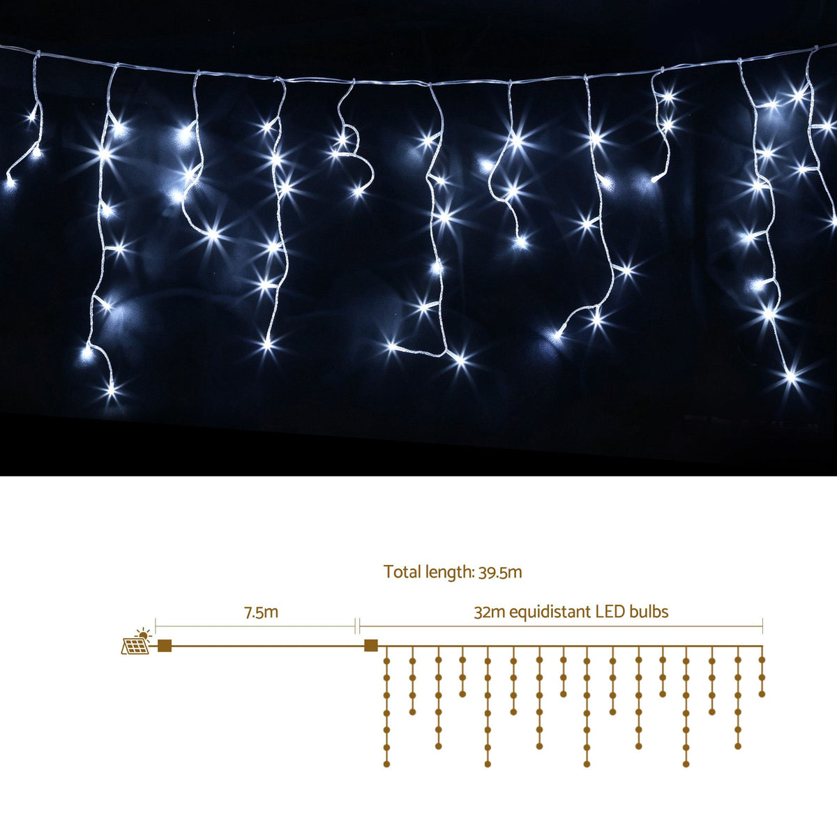 32M Christmas Lights Solar Icicle String Lights Cool White