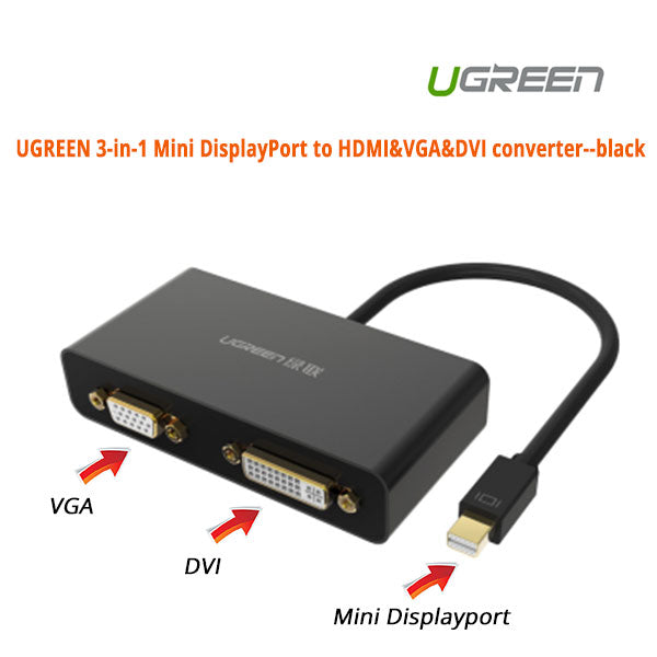UGREEN 3-in-1 Mini DisplayPort to HDMI&VGA&DVI converter - black
